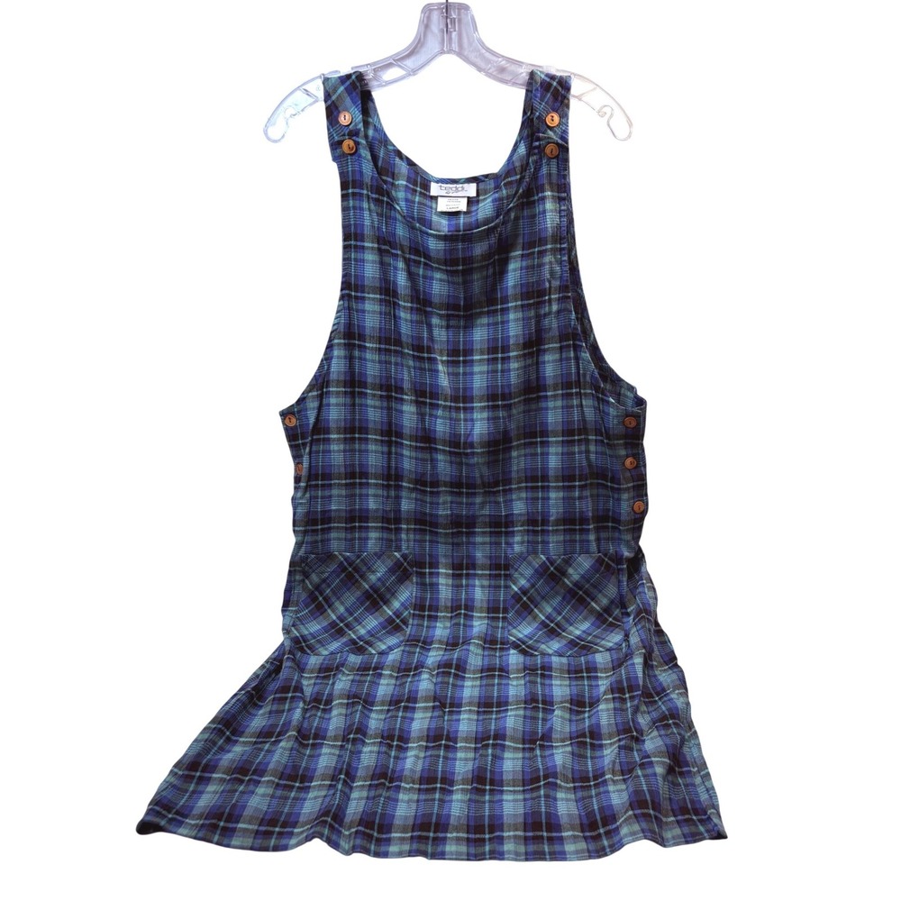 Teddi Vintage Plaid Jumper Dress Blue Green Tartan Pinafore Pockets Large